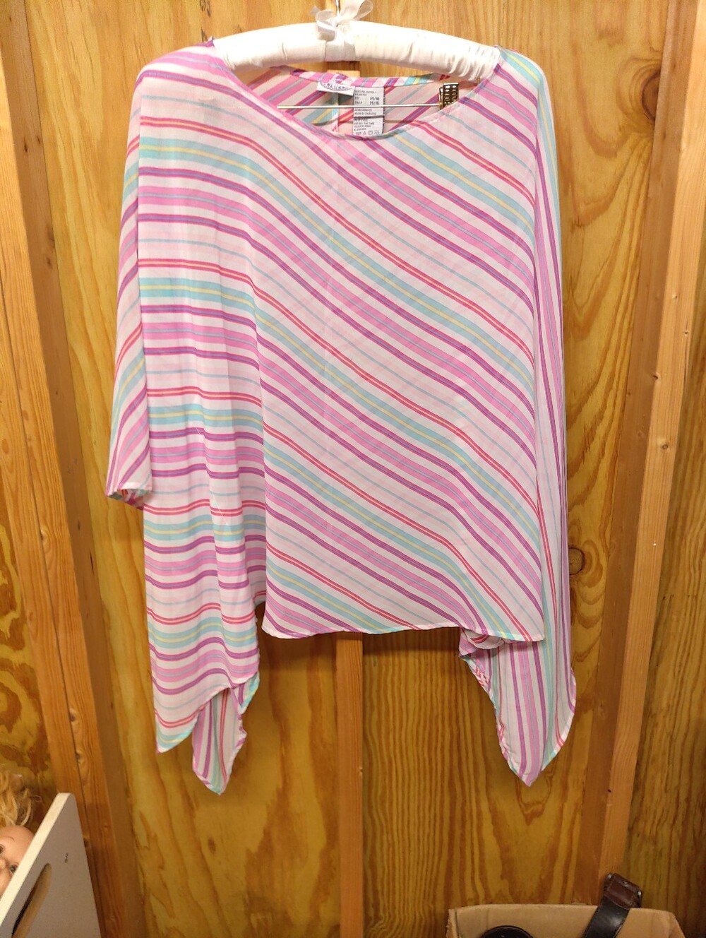 Carolina Blues Striped Poncho Top Sheer Pastel Pink Blue Yellow Cover Up 14/16